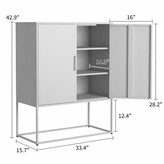 Heavy Duty Metal Buffet Sideboard Modern Steel Storage Cabinet with 2 Shelves, Free Standing Accent Cabinet with Magnetic Doors for Bedroom, Kitchen, and Home Office, Anti-Tip Design Easy Assemble