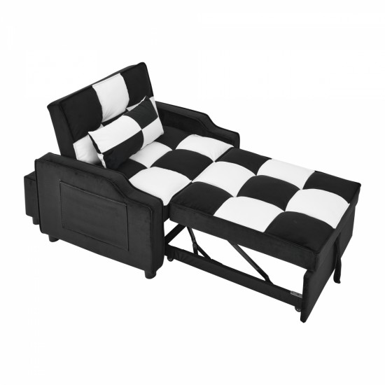 modern velvet armchair sofa couch  pull out  bed,3 in one convertible for living room sofa bed,black white