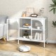 Metal Sideboard Cabinet,Accent Storage Cabinet with 2 Glass doors,Modern Coffee Bar Cabinet with Adjustable Shelves 154 lbs Capacity for Kitchen, Living Room and Hallway, White