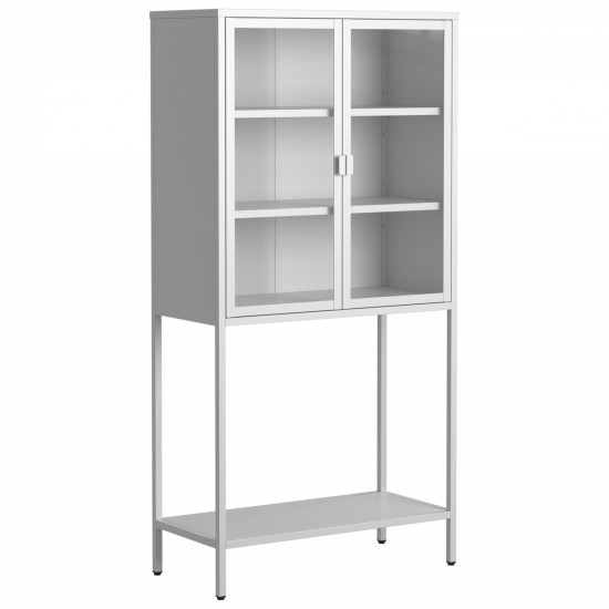 59 InchH Heavy Duty Metal Storage Cabinet, Display Storage Cabinet with Glass Doors and 2 Adjustable Shelves, Tall Bookcase Modern Bookshelf Cabinet for Home Office, Living Room, Pantry