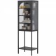 Metal Glass Door Display Storage Cabinet - 5-Tier Cube Bookshelf Storage Cabinet with 3 Adjustable Shelves For kitchen, dining room, living room, bathroom, home office,Black