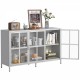 Heavy Duty Metal Modern Sideboard Buffet Cabinet with Storage Premium Steel Storage Cabinet ,Adjustable Feet,Glass Doors,Large Capacity Organizer