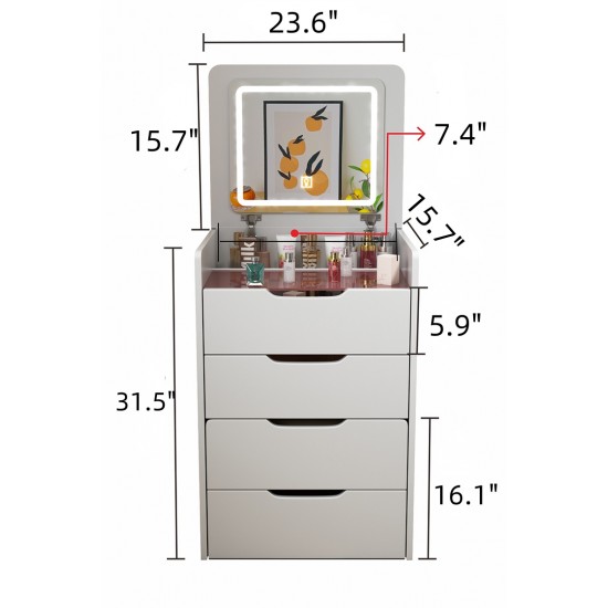 3 in 1 Vanity Desk with Plip Top Mirror,Small Make Up Vanity Set with Visible Glass Desktop,Compact Makeup Vanity with 3 Drawers,Cushioned Tool,Dressing Table for Bedroom