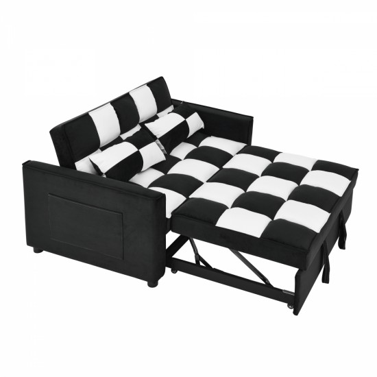 modern velvet loveseat sofa couch  pull out  bed,3 in one convertible for living room sofa bed,black white