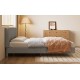 Queen size bed, Cotton Linen Fabric, Simple Style, Stable Structure, Easy to Install, Dark Gray