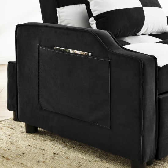 modern velvet armchair sofa couch  pull out  bed,3 in one convertible for living room sofa bed,black white