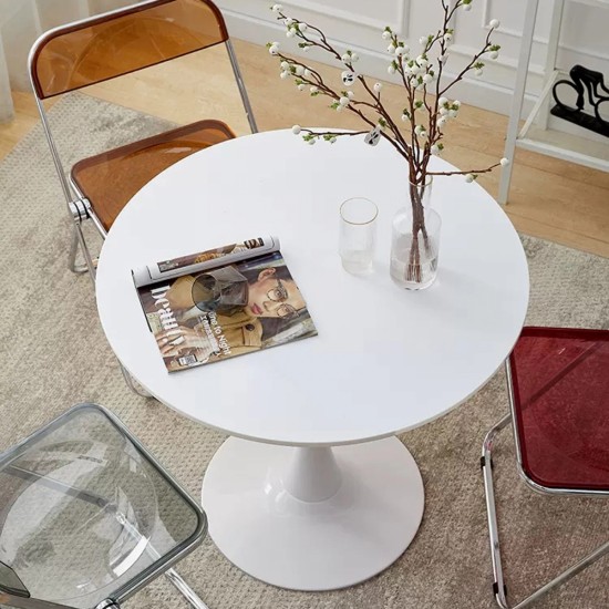 White Round Table, Modern Dining Table, MDF Top and Steel Base Tulip Round Kitchen Table, Mid Century Coffee Table for Living Room 24 Inch