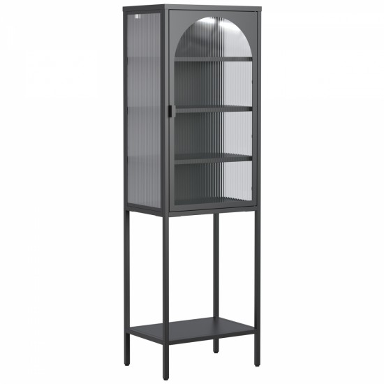 Metal Glass Door Display Storage Cabinet - 5-Tier Cube Bookshelf Storage Cabinet with 3 Adjustable Shelves For kitchen, dining room, living room, bathroom, home office,Black