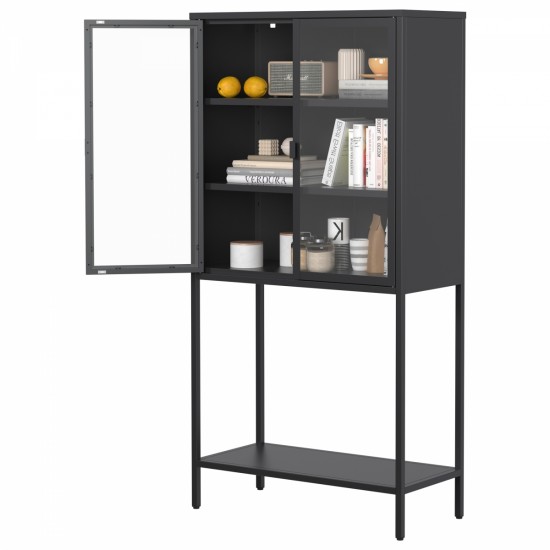 59 InchH Heavy Duty Metal Storage Cabinet,Sideboards & Buffet,Display Storage Cabinet with Glass Doors and 2 Adjustable Shelves, Tall Bookcase Modern Bookshelf Cabinet for Home Office, Living Room