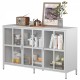 Heavy Duty Metal Modern Sideboard Buffet Cabinet with Storage Premium Steel Storage Cabinet ,Adjustable Feet,Glass Doors,Large Capacity Organizer