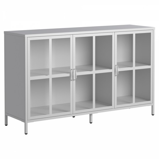 Heavy Duty Metal Modern Sideboard Buffet Cabinet with Storage Premium Steel Storage Cabinet ,Adjustable Feet,Glass Doors,Large Capacity Organizer