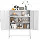 Heavy Duty Metal Buffet Sideboard Modern Steel Storage Cabinet with 2 Shelves, Free Standing Accent Cabinet with Magnetic Doors for Bedroom, Kitchen, and Home Office, Anti-Tip Design Easy Assemble