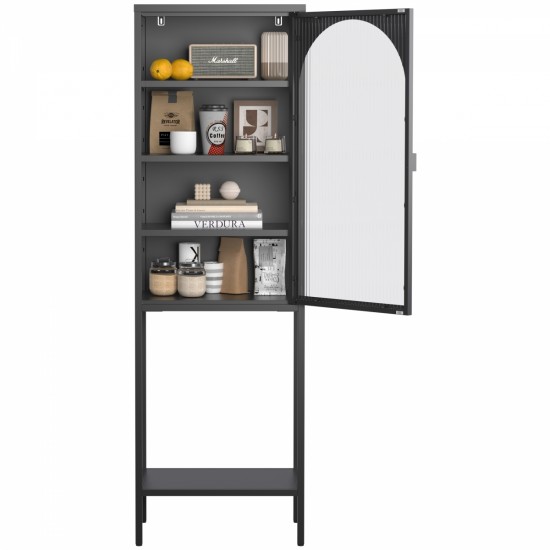 Metal Glass Door Display Storage Cabinet - 5-Tier Cube Bookshelf Storage Cabinet with 3 Adjustable Shelves For kitchen, dining room, living room, bathroom, home office,Black