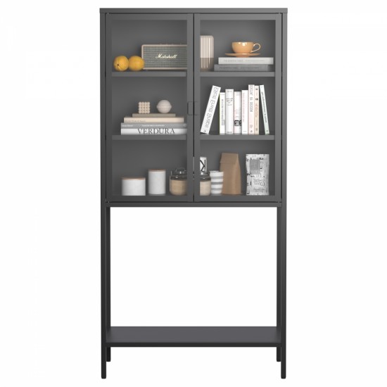 59 InchH Heavy Duty Metal Storage Cabinet,Sideboards & Buffet,Display Storage Cabinet with Glass Doors and 2 Adjustable Shelves, Tall Bookcase Modern Bookshelf Cabinet for Home Office, Living Room