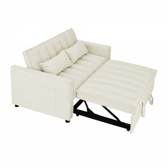 modern velvet loveseat sofa couch  pull out  bed,3 in one convertible for living room sofa bed,beige