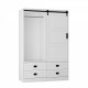 Tall Bedroom Armoire Wardrobe Closet Clothing Storage Cabinet with Hanging Rod Barn Door Drawers Open Shelves