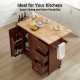 Kitchen Island with Drop Leaf Countertop, Rolling Kitchen Island Cart , Barn Door Kitchen Island Table with Storage Cabinet and Tower Rack, Island Table On Wheels for Kitchen, Retro Brown