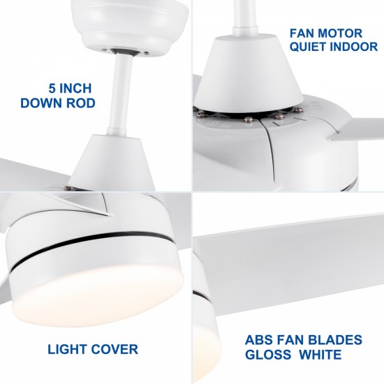 42 In Intergrated LED Ceiling Fan Lighting with White ABS Blade