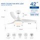 42 In Intergrated LED Ceiling Fan Lighting with White ABS Blade