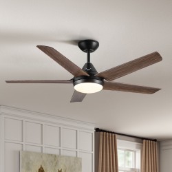 48 In Intergrated LED Ceiling Fan Lighting with Brown Wood Grain ABS Blade
