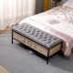 48'' Storage Bench Linen Upholstered End of Bed Storage Benches with Button Tufted Wooden JOY Ottoman for Bedroom, Living Room (Gray)