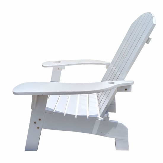 Outdoor or indoor Wood Adirondack chair with an hole to hold umbrella on the arm ,white