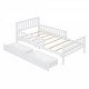 Twin Size Wood Platform Bed with Guardrails on Both Sides and Two Storage Drawers ,White