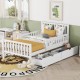 Twin Size Wood Platform Bed with Guardrails on Both Sides and Two Storage Drawers ,White