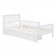 Twin Size Wood Platform Bed with Guardrails on Both Sides and Two Storage Drawers ,White