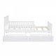 Twin Size Wood Platform Bed with Guardrails on Both Sides and Two Storage Drawers ,White