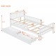 Twin Size Wood Platform Bed with Guardrails on Both Sides and Two Storage Drawers ,White