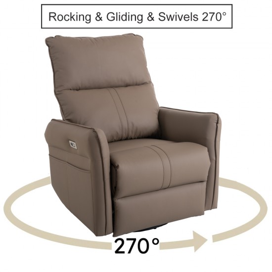 270° Power Swivel Rocker Recliner Chair, Electric Glider Reclining Sofa with USB Ports, Power Swivel Glider, Rocking Chair Nursery Recliners for Living Room Bedroom(Brown)