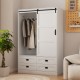 Tall Bedroom Armoire Wardrobe Closet Clothing Storage Cabinet with Hanging Rod Barn Door Drawers Open Shelves