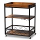 32.6'' Tall Industrial Style Rolling Kitchen Island Wine Cart with Black Finished, Fir Wood Mobile Metal Wine Bar Cart with Glass Rack, Oak Brown