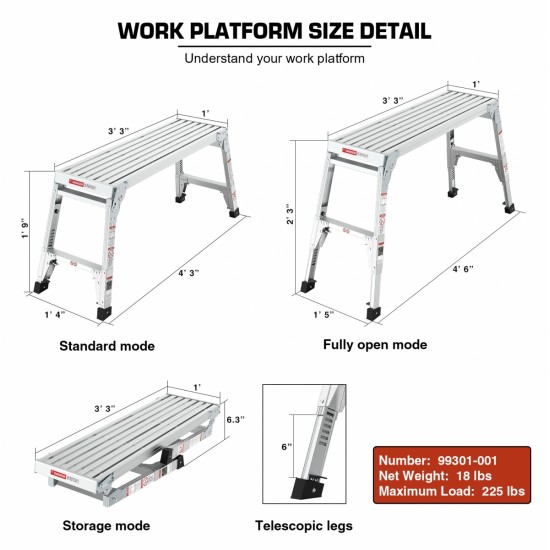 Aluminum Work Platform Large Size Step Stool Folding Portable Work Bench 40