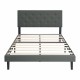 Twin Size Upholstered Platform Bed Frame with Modern Button Tufted Linen Fabric Headboard, No Box Spring Needed, Wood Slat Support, Easy Assembly, Drak Grey