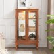 2 Doors Curio Cabinet with Tempered Glass Doors, Curio Cabinets with Mirrored Back Panel and Adjustable Shelves, Lighted Display Cabinet for Home, Office Light Bulb Included Oak