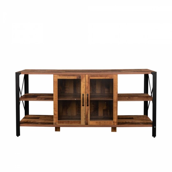 TV Stands for Living Room, Industrial TV Stand for Bedroom Furniture, Farmhouse TV Stand 80 Inch Television Stand , Modern Horizontal Wood and Metal Open Bookshelf