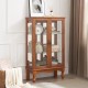 2 Doors Curio Cabinet with Tempered Glass Doors, Curio Cabinets with Mirrored Back Panel and Adjustable Shelves, Lighted Display Cabinet for Home, Office Light Bulb Included Oak