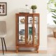 2 Doors Curio Cabinet with Tempered Glass Doors, Curio Cabinets with Mirrored Back Panel and Adjustable Shelves, Lighted Display Cabinet for Home, Office Light Bulb Included Oak