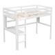 Twin Loft Bed with built-in desk and bookcase of three compartments, Guardrails and Ladder,White