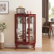 2 Doors Curio Cabinet with Tempered Glass Doors, Curio Cabinets with Mirrored Back Panel and Adjustable Shelves, Lighted Display Cabinet for Home, Office Light Bulb Included Cherry