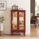 2 Doors Curio Cabinet with Tempered Glass Doors, Curio Cabinets with Mirrored Back Panel and Adjustable Shelves, Lighted Display Cabinet for Home, Office Light Bulb Included Cherry