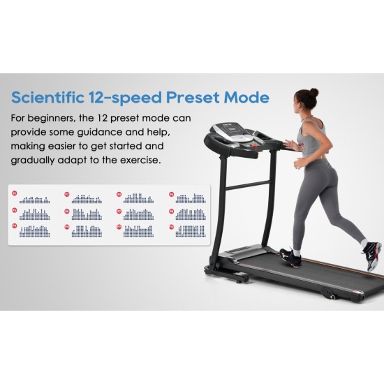 NEW Home Folding Treadmill with Pulse Sensor, 2.5 HP Quiet Brushless Motor , 7.5 MPH, 300LBS Weight Capacity Walking Jogging Machine with 3 Level Incline 12 Preset Programs for Home Gym