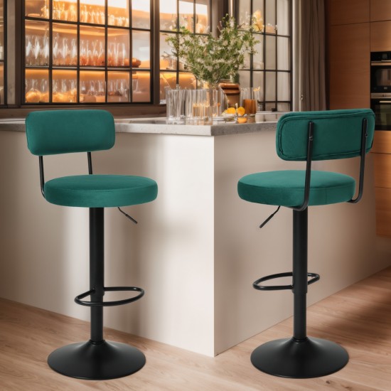 Modern Bar Stools Set of 2,Curved Backrest Upholstered Counter Height Bar Stools,Adjustable Bar Stool 24.5