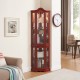 Curio Cabinet Lighted Glass Display Curio Cabinet w/Tempered Glass Doors and Shelves, Crown Corner Cabinet with Bulb, Corner Storage Decoration for Living room and Bedroom Cherry