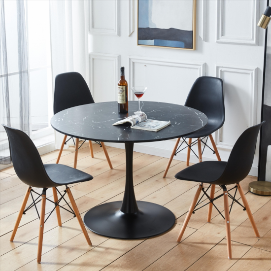 42.1 InchBlack Tulip Table Mid-century Dining Table for 4-6 people With Round Mdf Table Top, Pedestal Dining Table, End Table Leisure Coffee Table