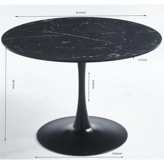 42.1 InchBlack Tulip Table Mid-century Dining Table for 4-6 people With Round Mdf Table Top, Pedestal Dining Table, End Table Leisure Coffee Table