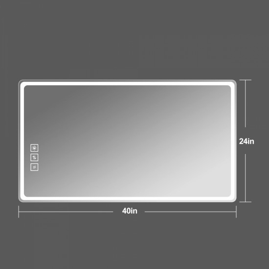 40*24 Inch LED Bathroom Mirror Vanity Mirrors with Front Lights Wall Mounted Anti-Fog Frameless Make Up Mirror with Light 5 mm Copper-Free Silver Mirror Horizontal or Vertical