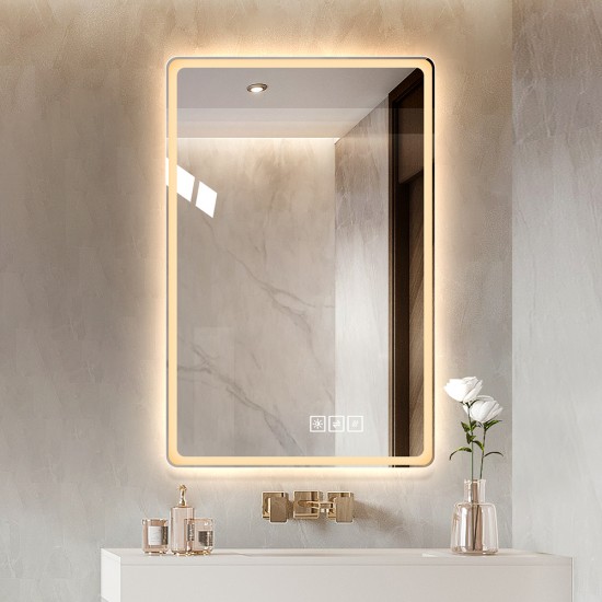 40*24 Inch LED Bathroom Mirror Vanity Mirrors with Front Lights Wall Mounted Anti-Fog Frameless Make Up Mirror with Light 5 mm Copper-Free Silver Mirror Horizontal or Vertical